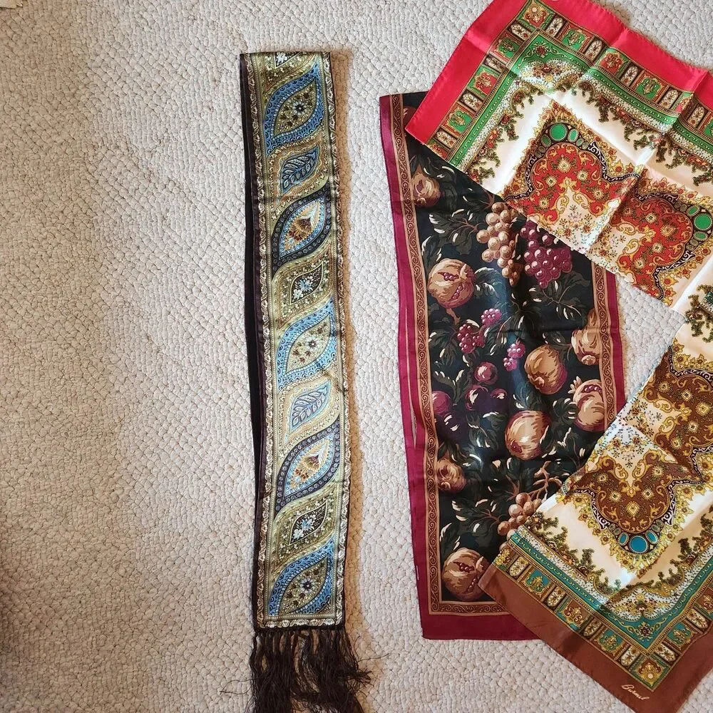 Womens Scarf Lot of 4 Burmel Talbots Unbranded Vintage Floral Tapestry Paisley